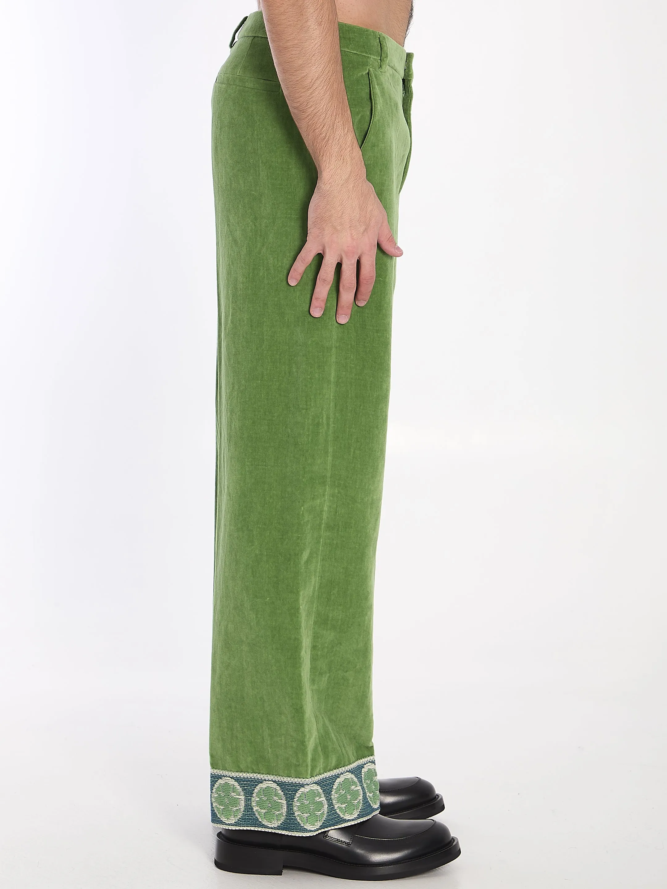 Valentino Garavani Velvet Trousers With Jacquard Hems