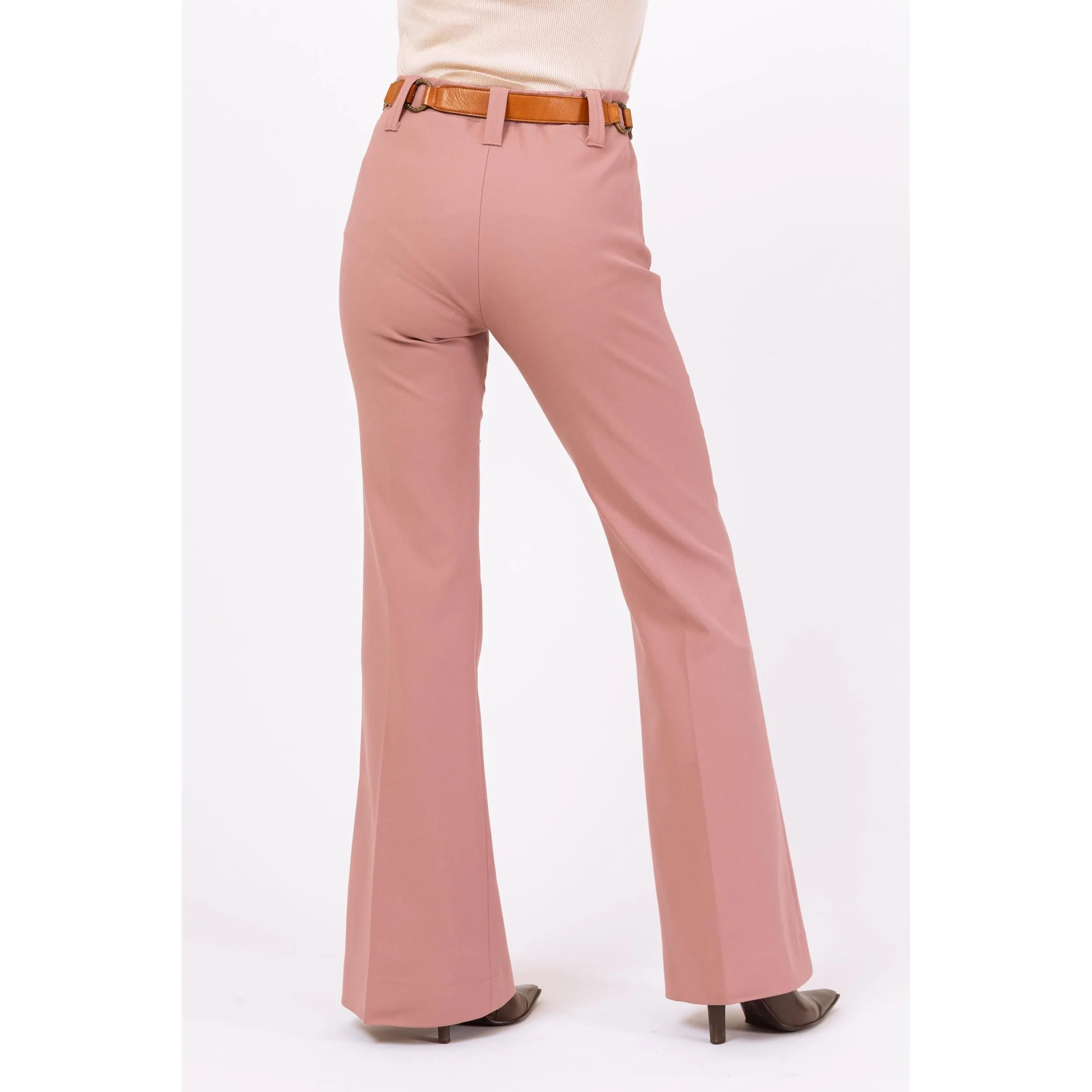 Vintage 70s Dusty Rose Pink Flared Western Pants - Small