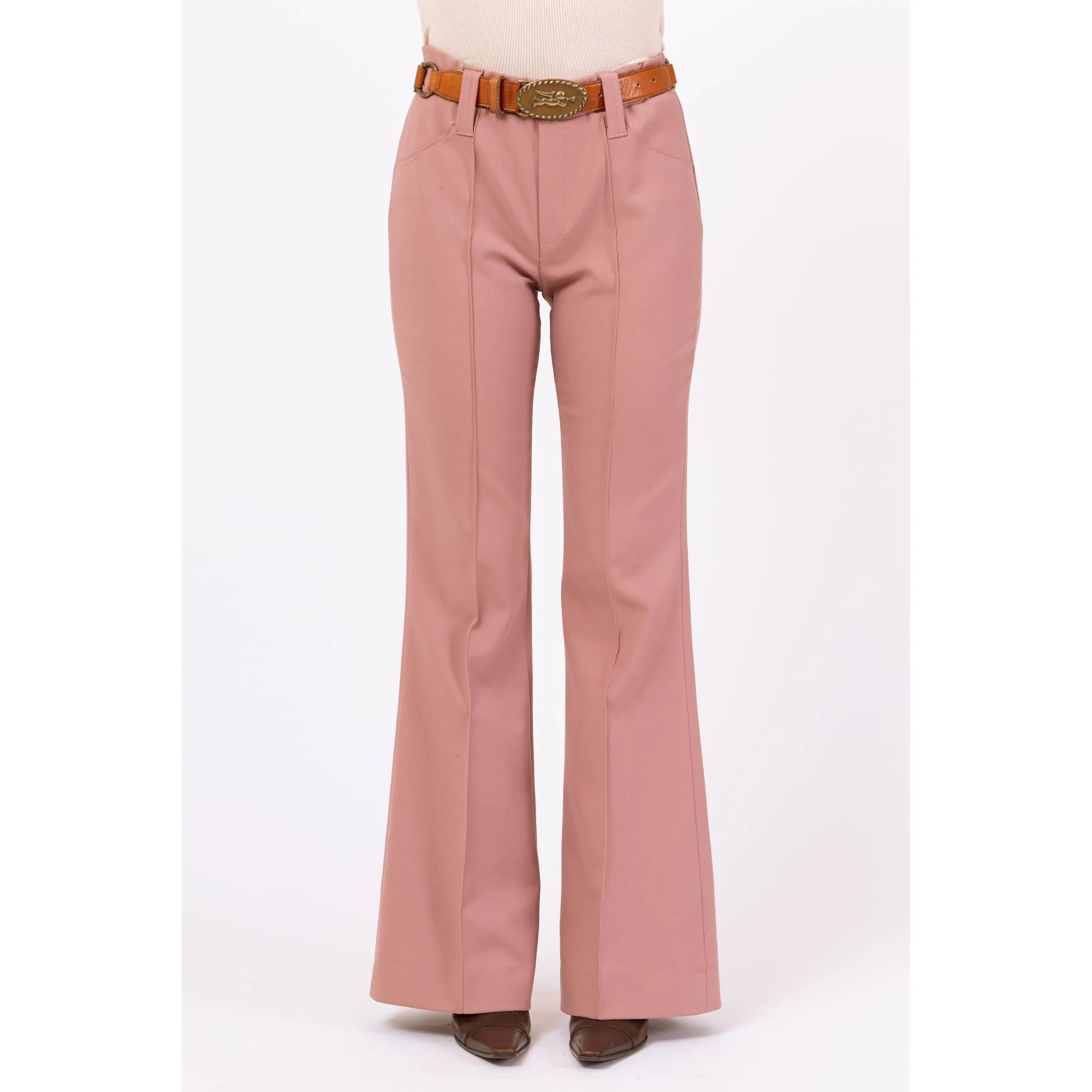 Vintage 70s Dusty Rose Pink Flared Western Pants - Small