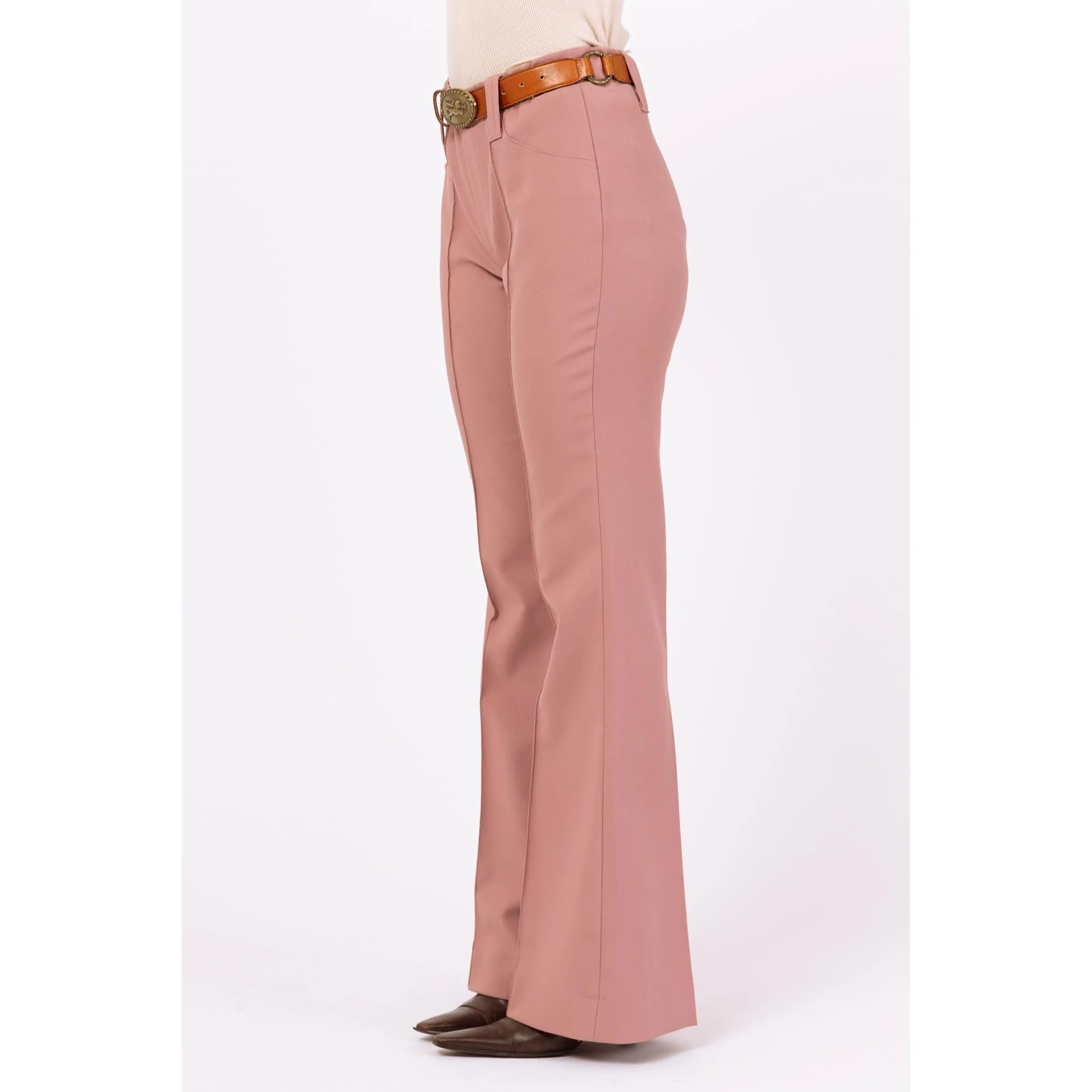 Vintage 70s Dusty Rose Pink Flared Western Pants - Small