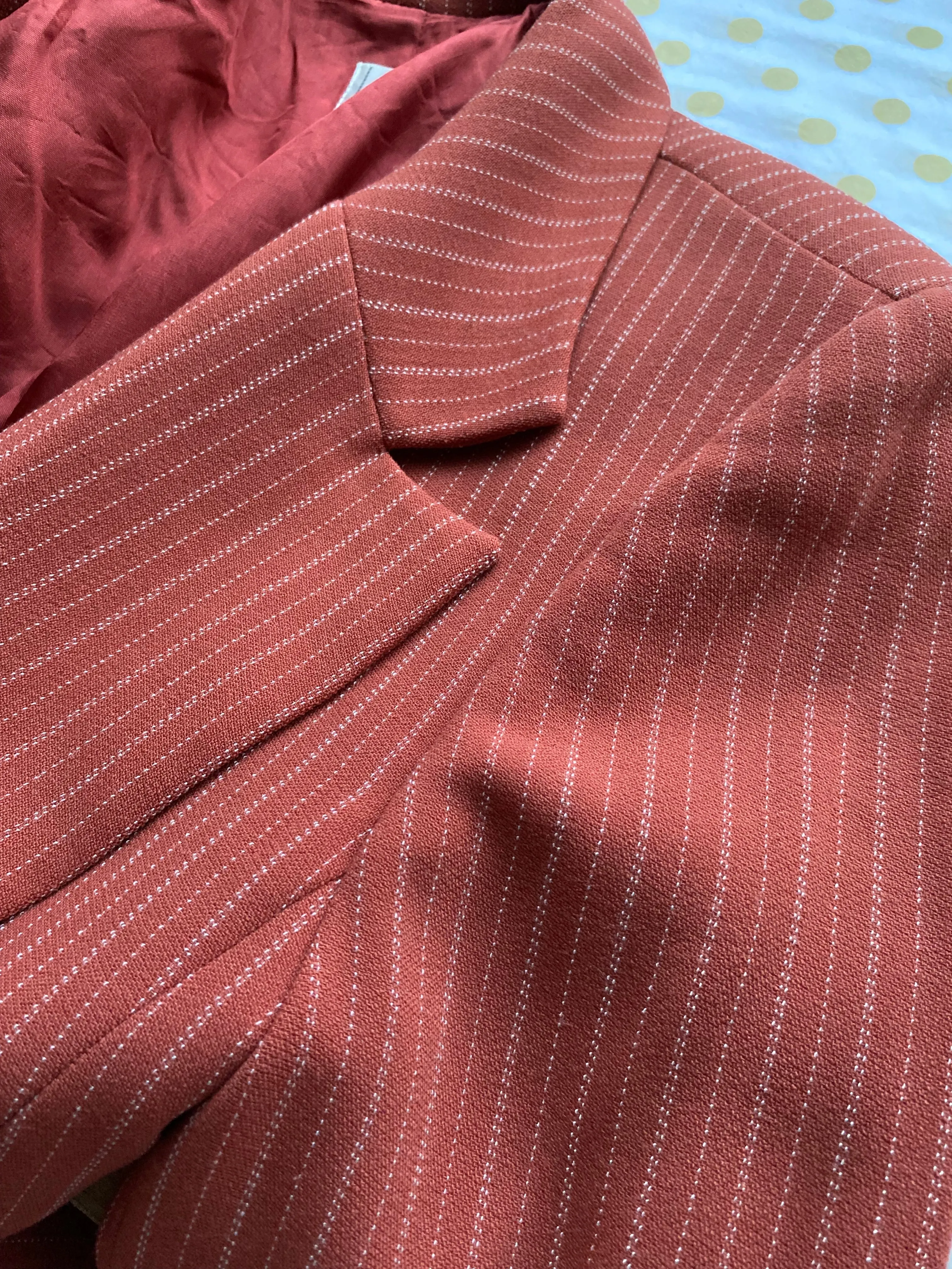 Vintage dusky orange pinstripe long blazer UK 12
