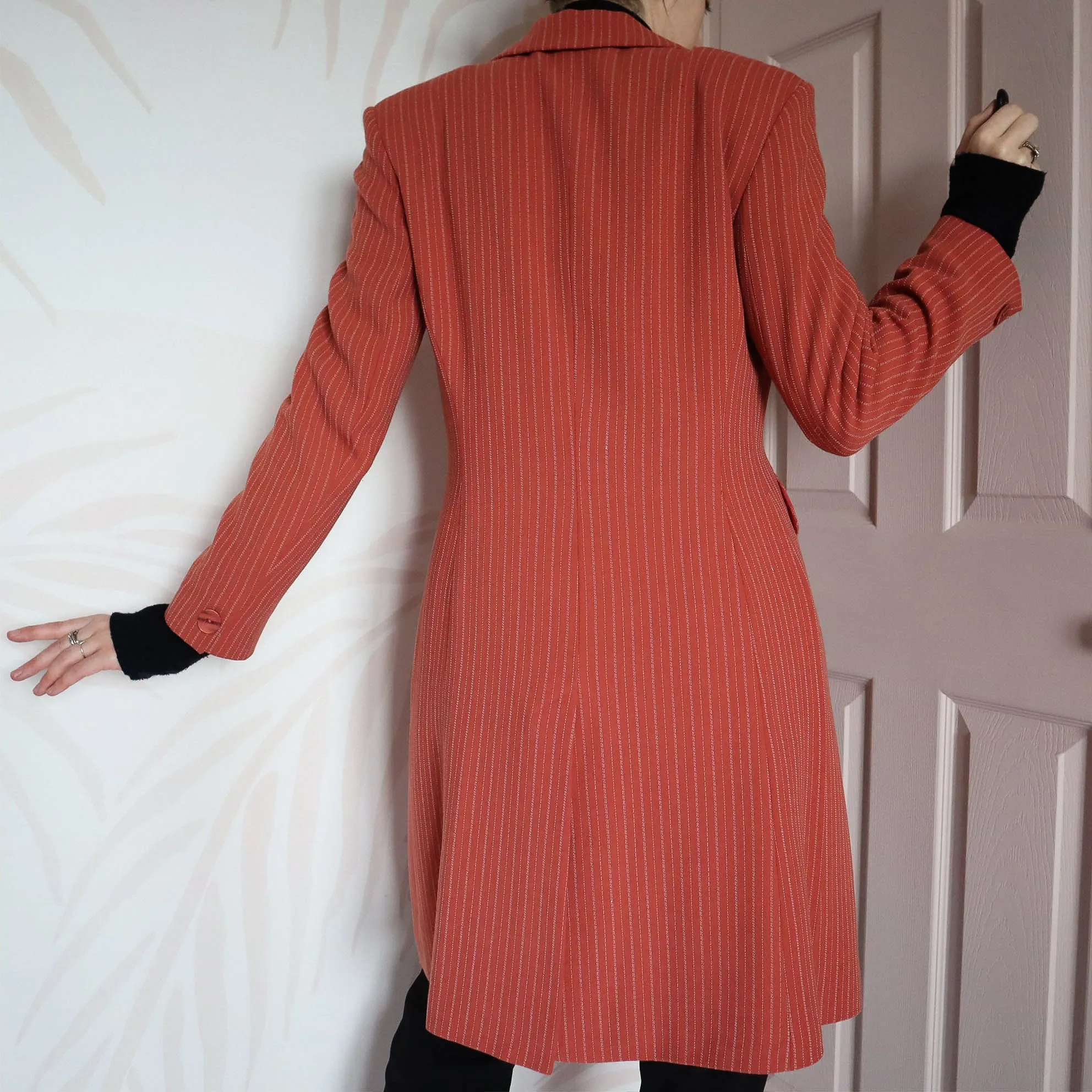 Vintage dusky orange pinstripe long blazer UK 12