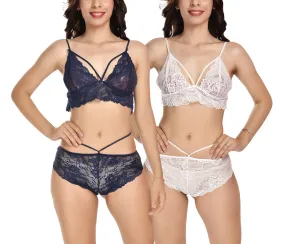 Viral Girl's Women's Babydoll Lingerie Set For Honeymoon For Women's Thongs (Navyblue::white_Free Size) (pack Of 2)