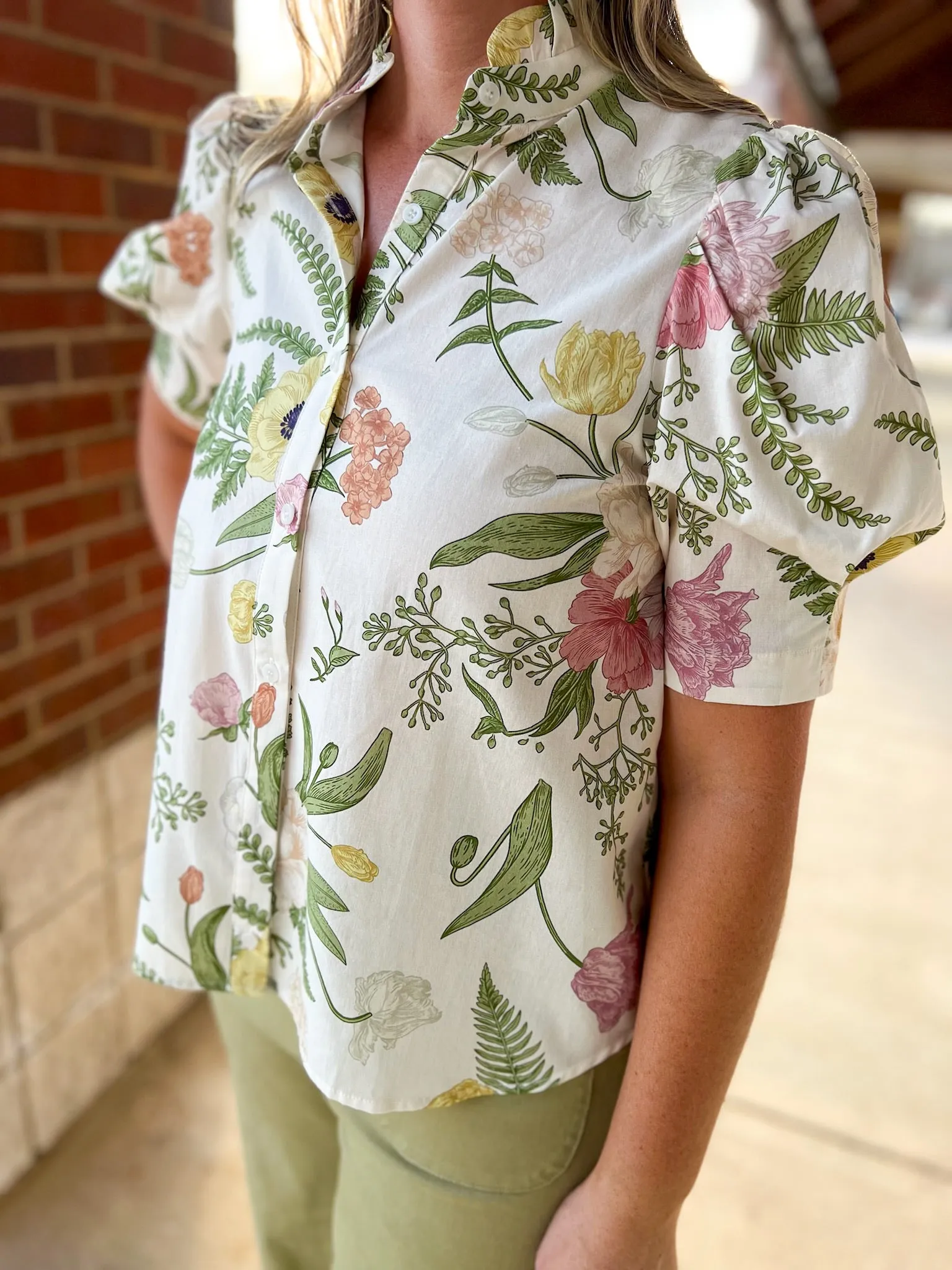Way Back When Cream Floral Button Down Top