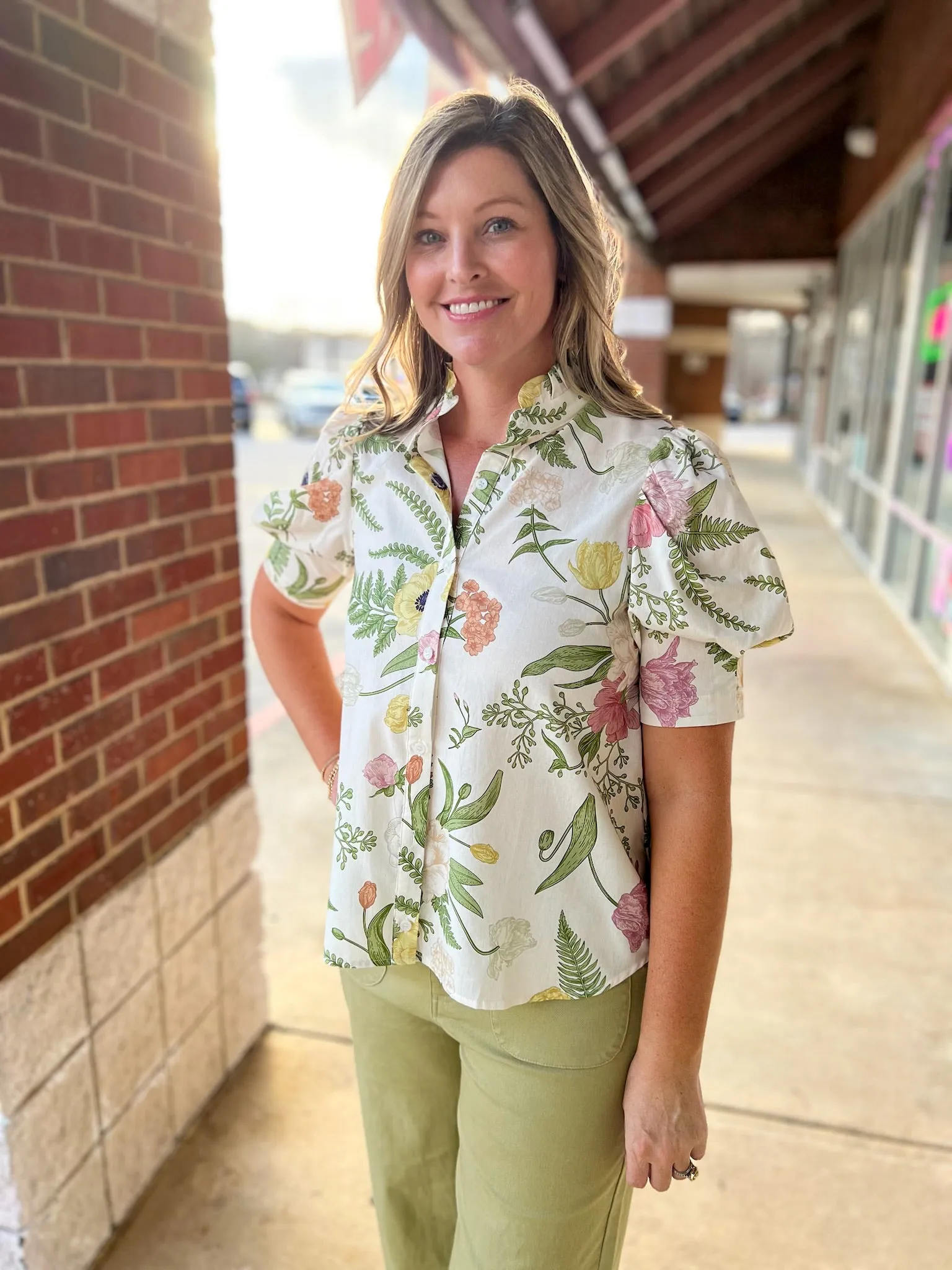 Way Back When Cream Floral Button Down Top