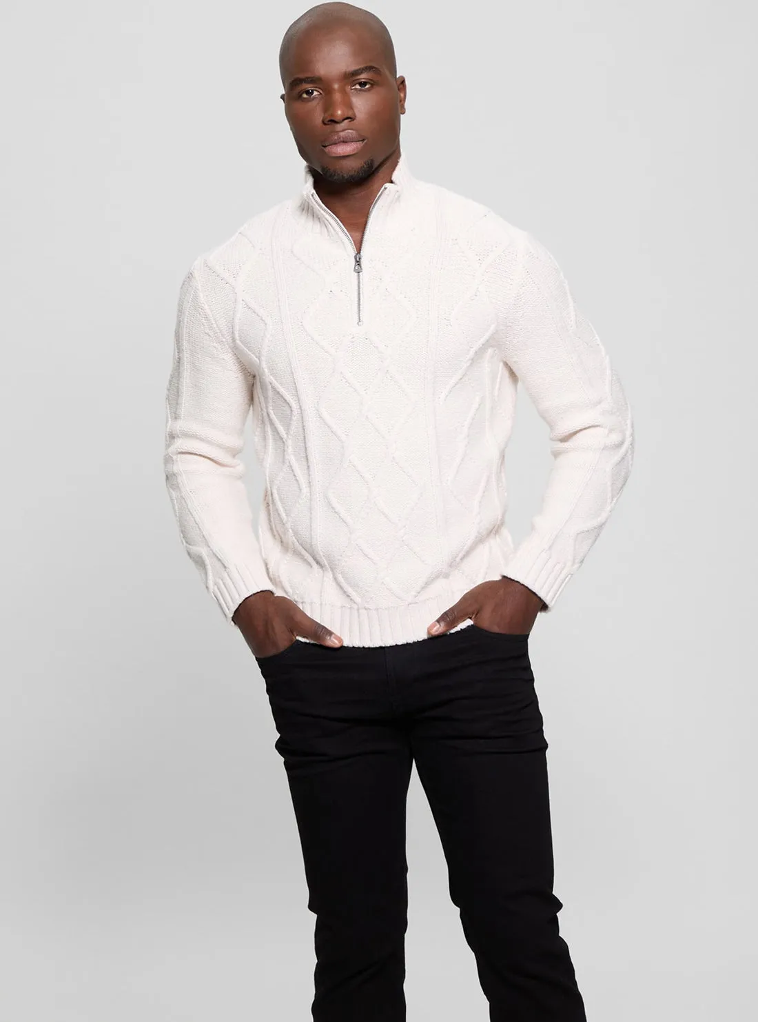 White Diamond Cable Knit Jumper