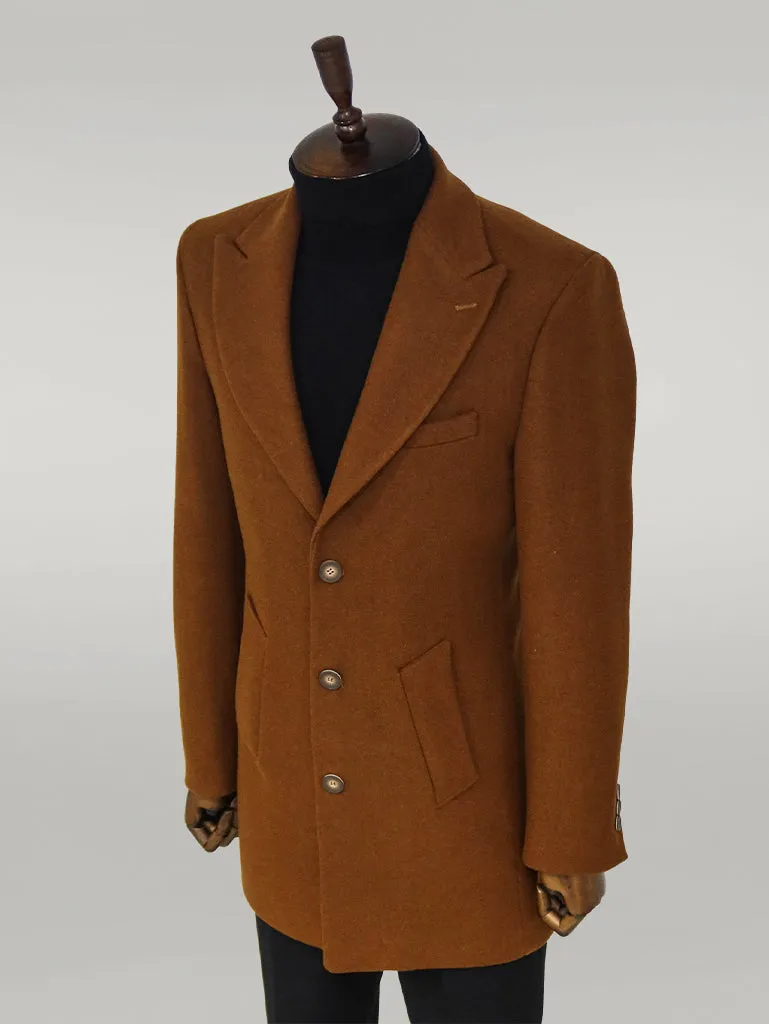 Wide Lapel Wool Brown Men Coat - Wessi