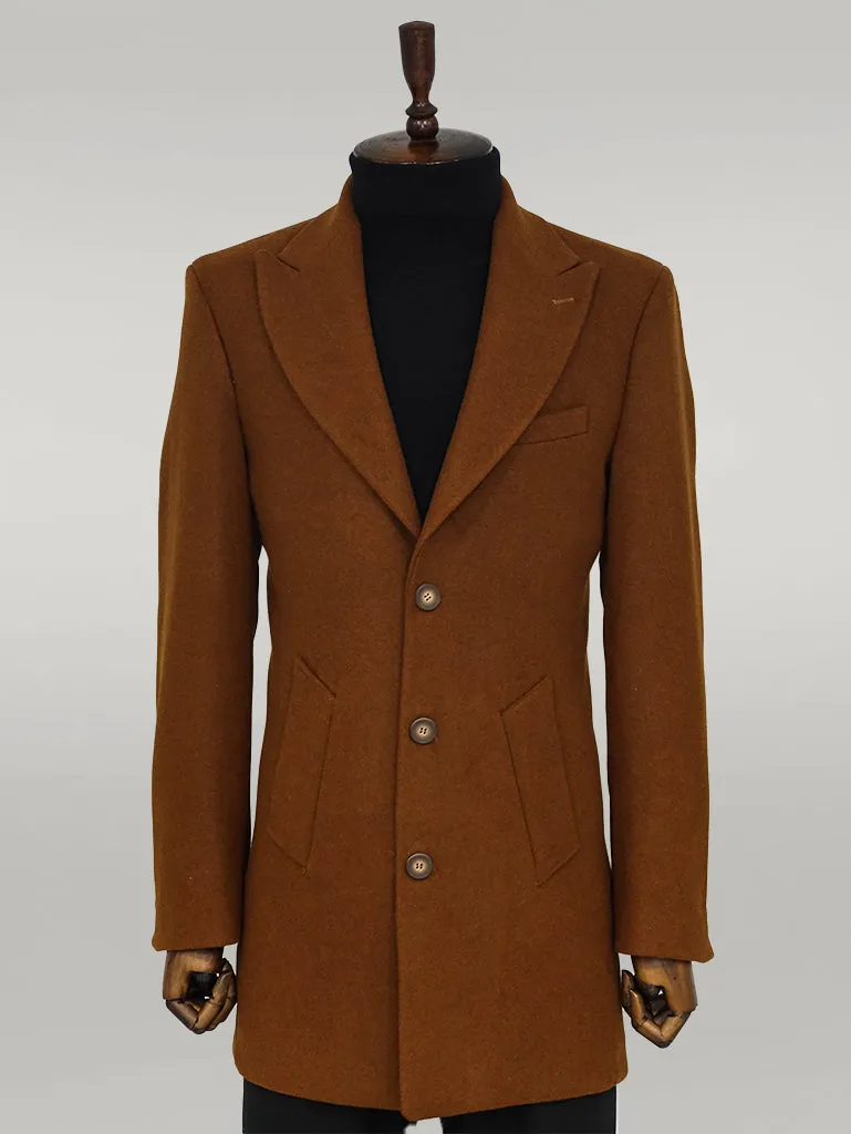 Wide Lapel Wool Brown Men Coat - Wessi