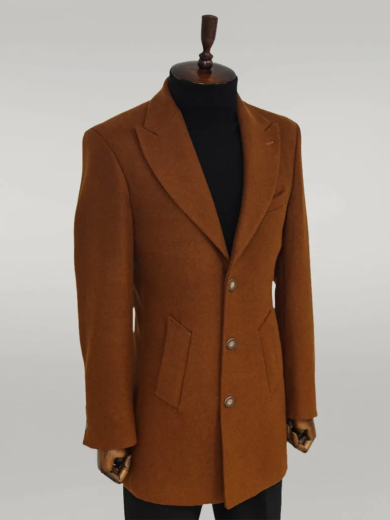 Wide Lapel Wool Brown Men Coat - Wessi