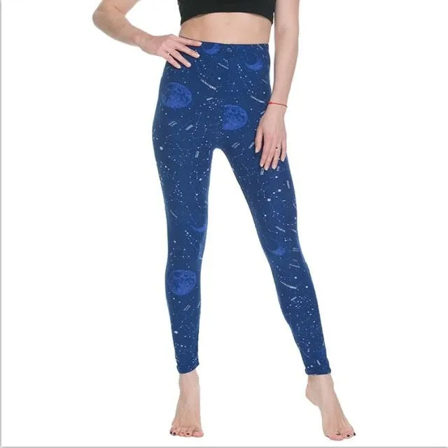 Women High Waist Cartoon Comic Print Leggings