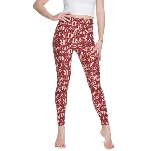 Women High Waist Cartoon Comic Print Leggings