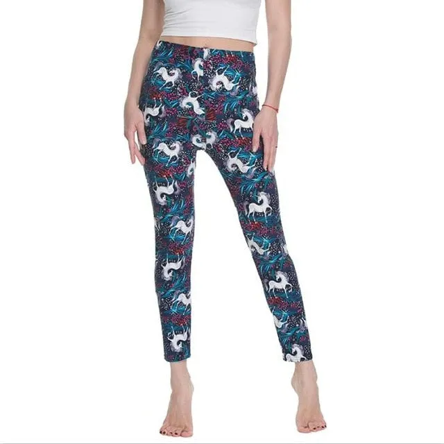 Women High Waist Cartoon Comic Print Leggings