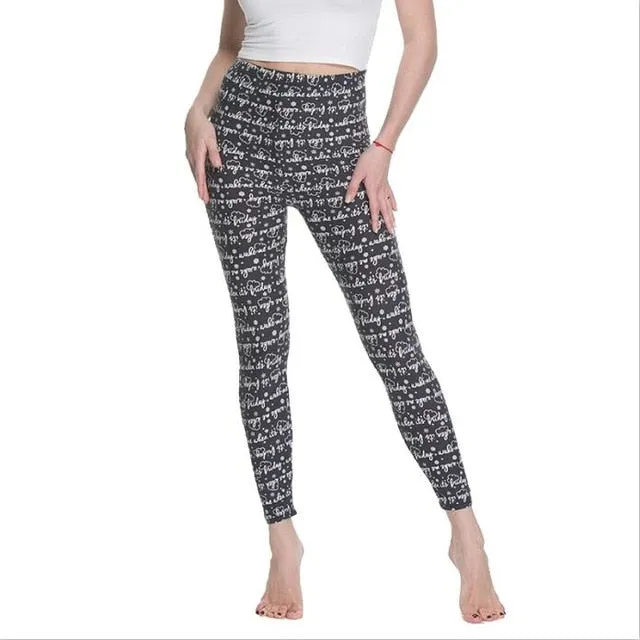 Women High Waist Cartoon Comic Print Leggings