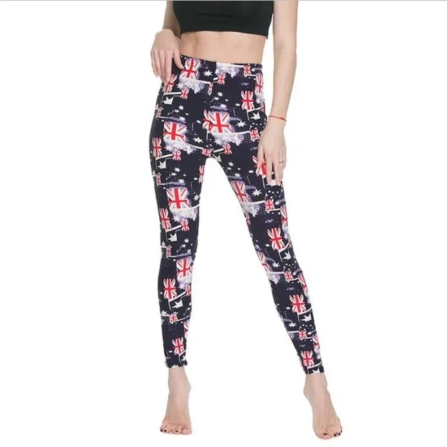 Women High Waist Cartoon Comic Print Leggings