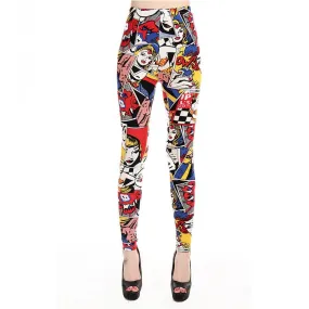 Women High Waist Cartoon Comic Print Leggings