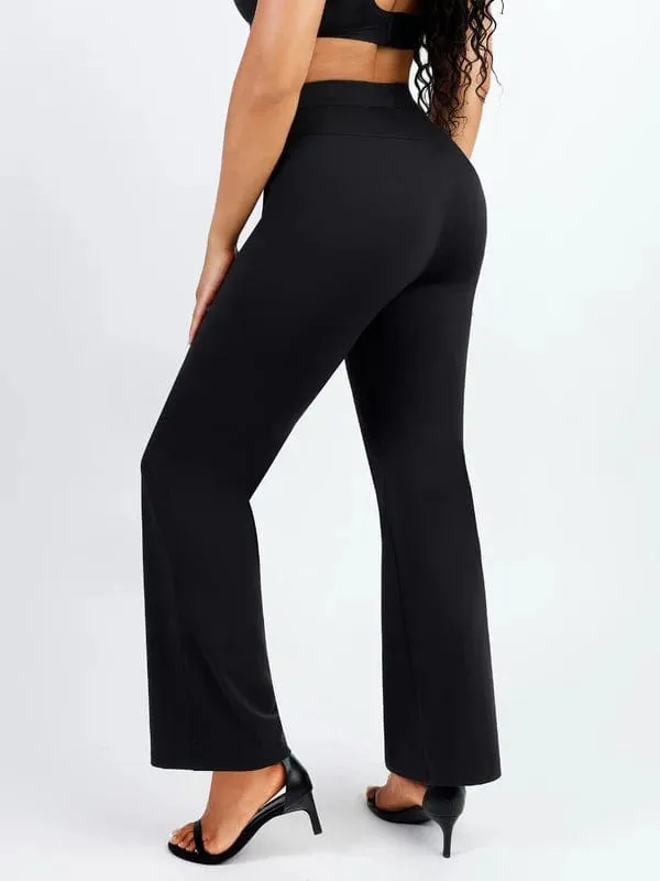 Women Straight Leg Pants with Built-In Shapewear Shorts