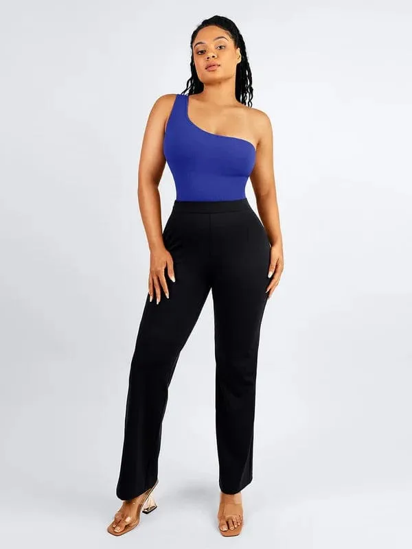 Women Straight Leg Pants with Built-In Shapewear Shorts