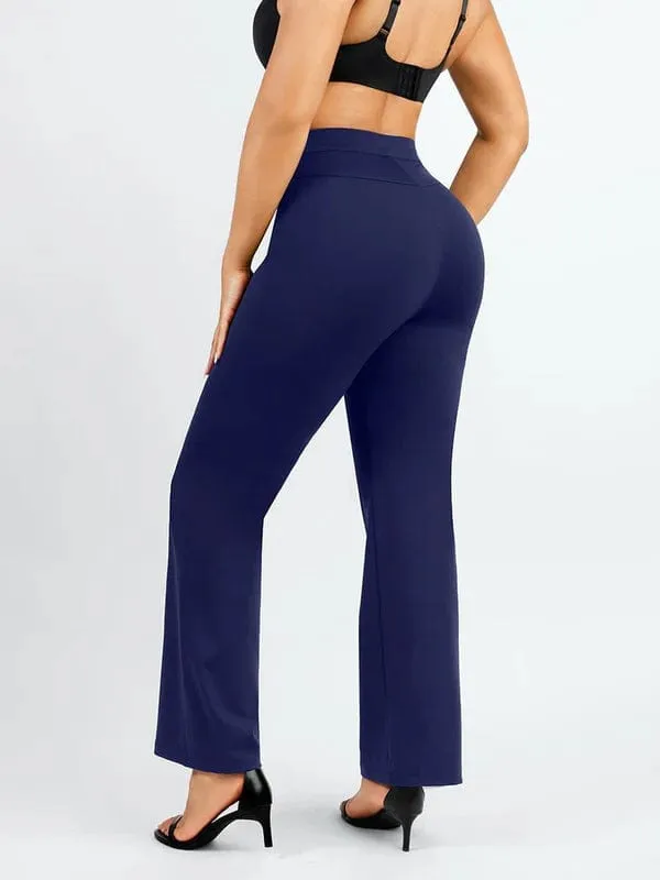 Women Straight Leg Pants with Built-In Shapewear Shorts