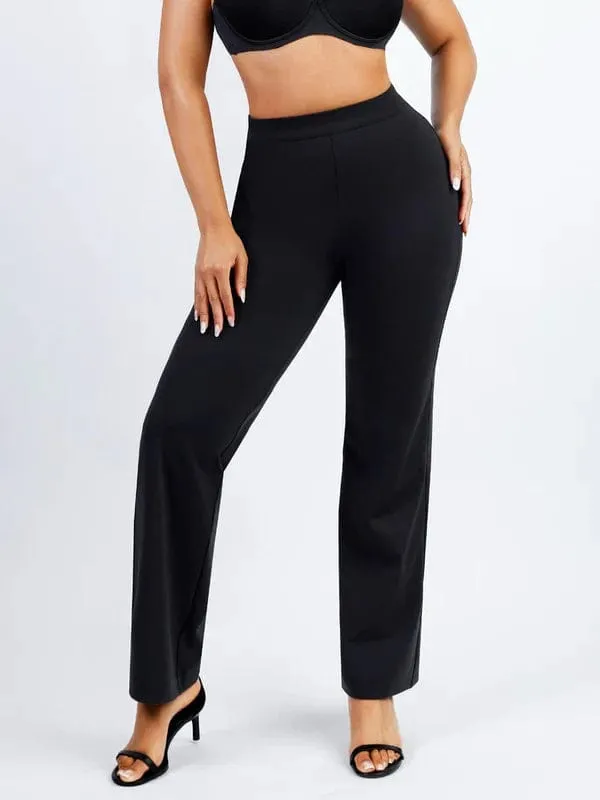 Women Straight Leg Pants with Built-In Shapewear Shorts