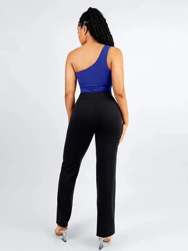 Women Straight Leg Pants with Built-In Shapewear Shorts