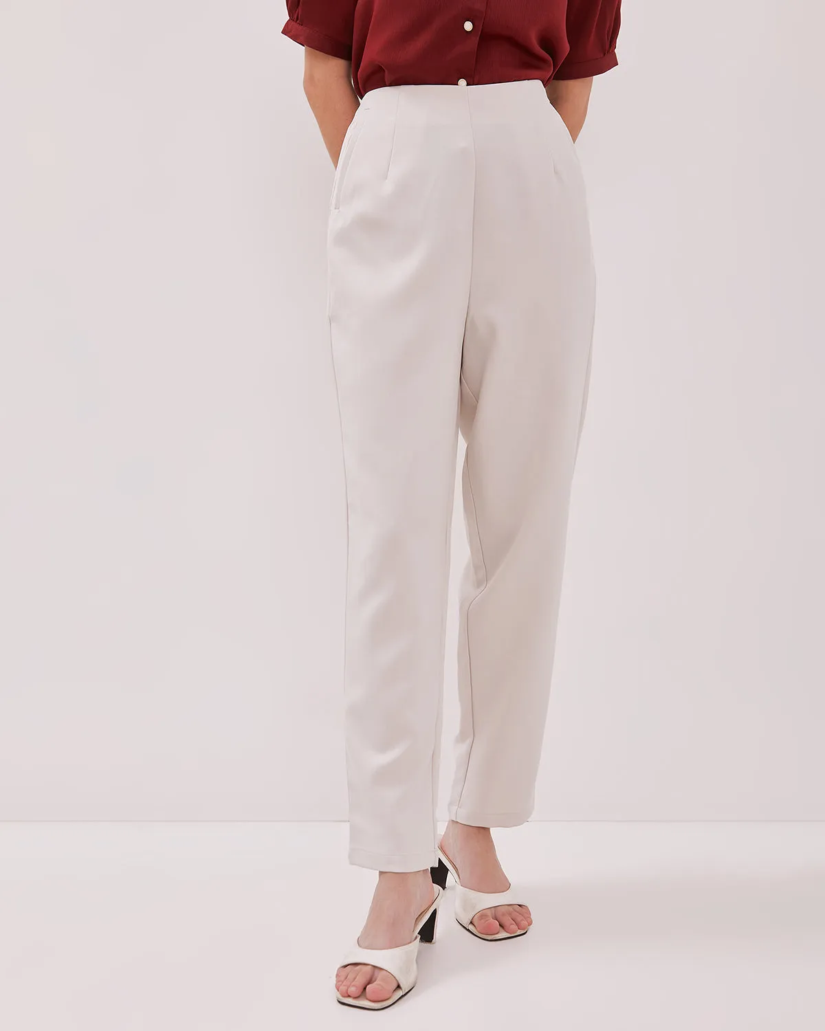 Women's Cream High Waist Trousers