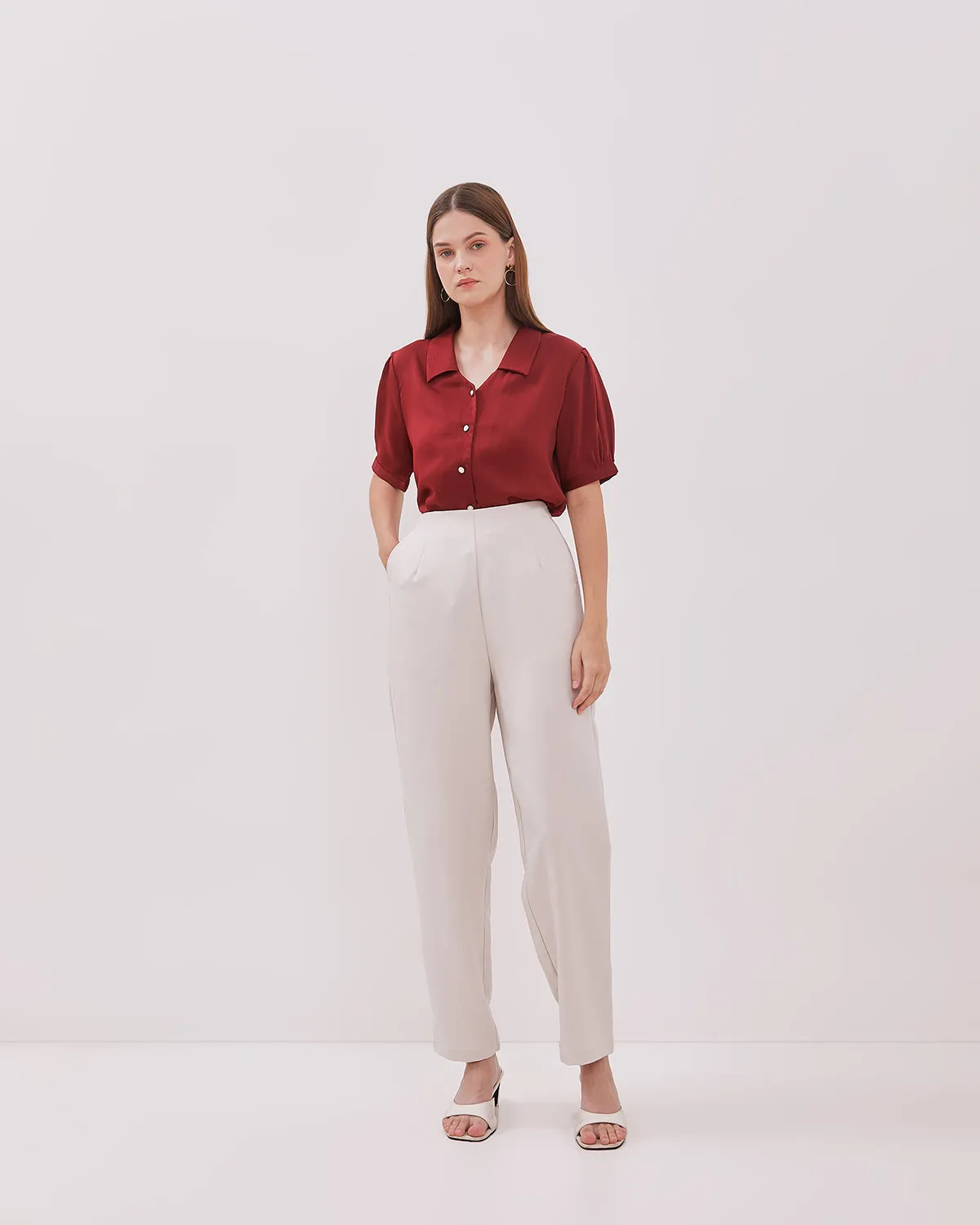 Women's Cream High Waist Trousers