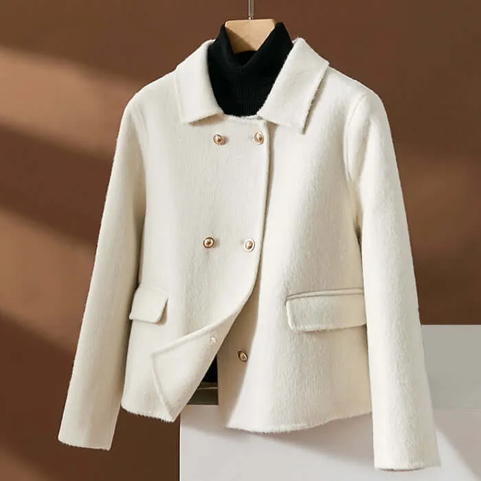 Women's Wool Blend Coat with Polo Collar