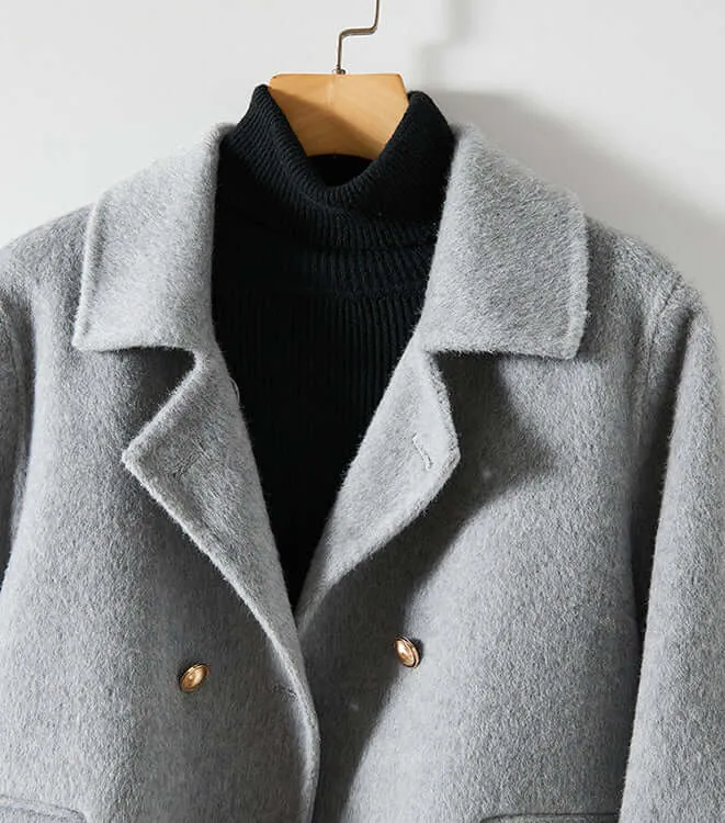 Women's Wool Blend Coat with Polo Collar